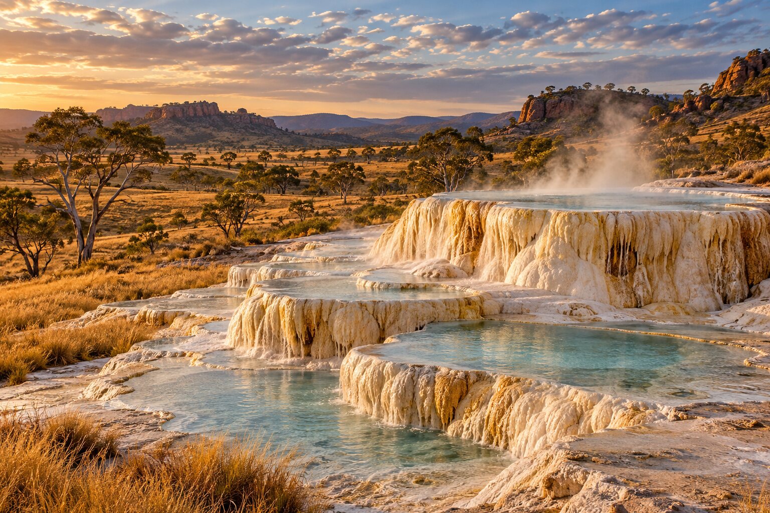 Terraced travertine mound-spring formations at Talaroo Hot Springs